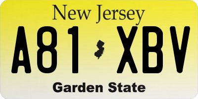 NJ license plate A81XBV