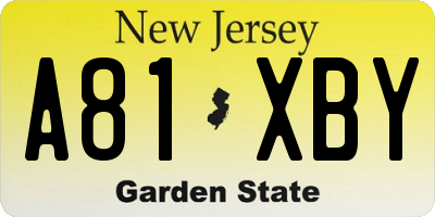 NJ license plate A81XBY
