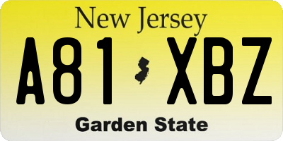 NJ license plate A81XBZ