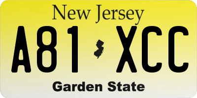 NJ license plate A81XCC