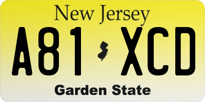 NJ license plate A81XCD