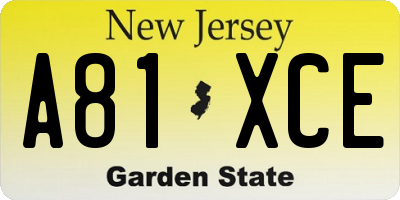 NJ license plate A81XCE