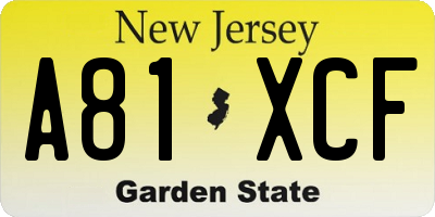 NJ license plate A81XCF