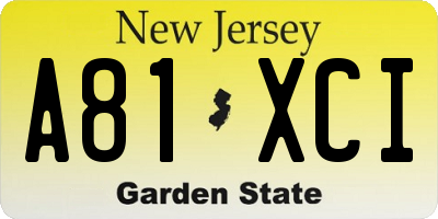 NJ license plate A81XCI