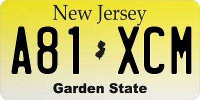 NJ license plate A81XCM