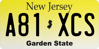 NJ license plate A81XCS