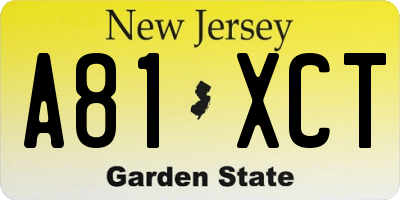 NJ license plate A81XCT