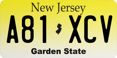 NJ license plate A81XCV