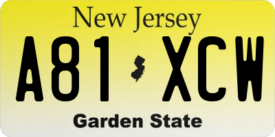 NJ license plate A81XCW
