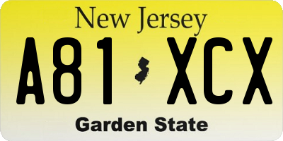 NJ license plate A81XCX