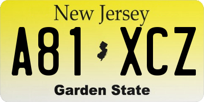 NJ license plate A81XCZ