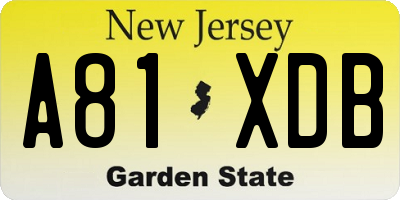 NJ license plate A81XDB