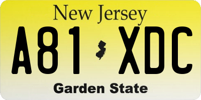 NJ license plate A81XDC