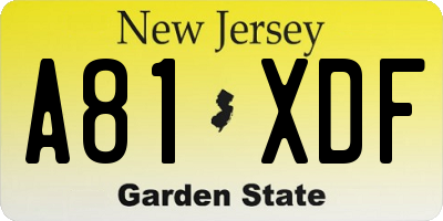 NJ license plate A81XDF