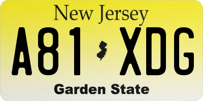 NJ license plate A81XDG