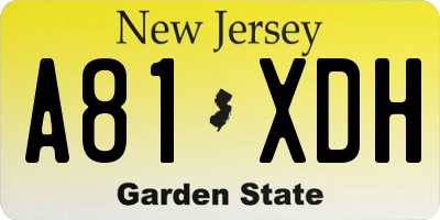 NJ license plate A81XDH