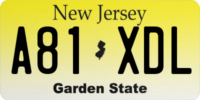 NJ license plate A81XDL