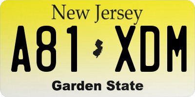 NJ license plate A81XDM