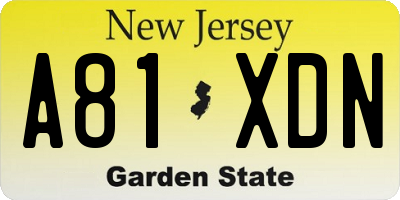 NJ license plate A81XDN