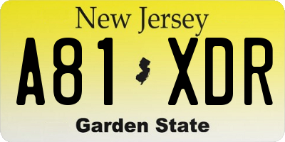 NJ license plate A81XDR