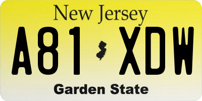 NJ license plate A81XDW