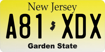 NJ license plate A81XDX
