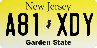 NJ license plate A81XDY