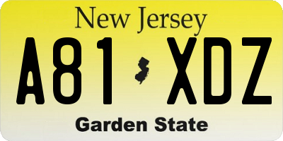 NJ license plate A81XDZ