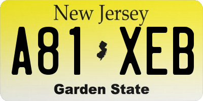 NJ license plate A81XEB