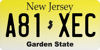 NJ license plate A81XEC