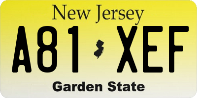 NJ license plate A81XEF