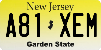 NJ license plate A81XEM