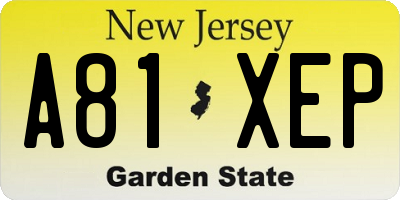 NJ license plate A81XEP
