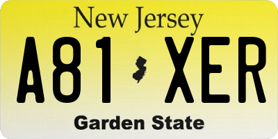 NJ license plate A81XER