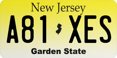 NJ license plate A81XES