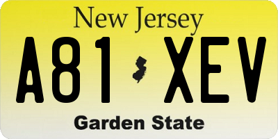 NJ license plate A81XEV