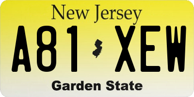 NJ license plate A81XEW