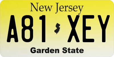 NJ license plate A81XEY