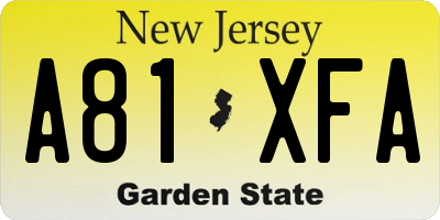 NJ license plate A81XFA