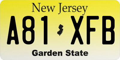 NJ license plate A81XFB
