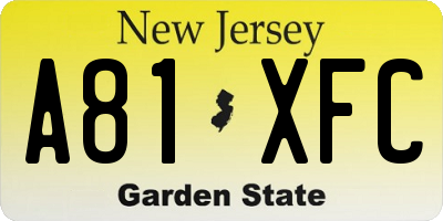 NJ license plate A81XFC