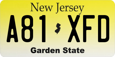 NJ license plate A81XFD