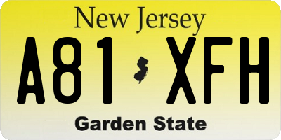 NJ license plate A81XFH