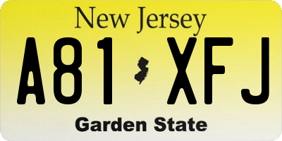 NJ license plate A81XFJ