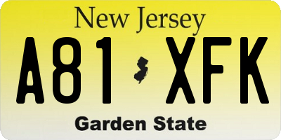 NJ license plate A81XFK