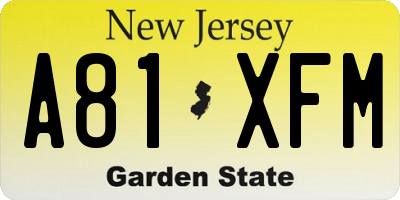 NJ license plate A81XFM
