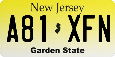 NJ license plate A81XFN