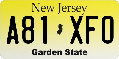 NJ license plate A81XFO