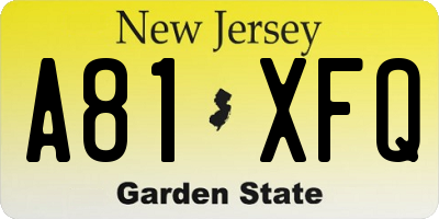 NJ license plate A81XFQ
