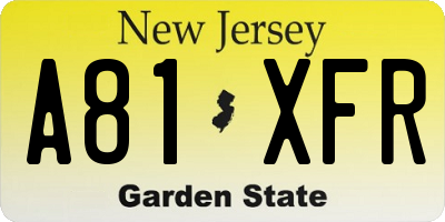NJ license plate A81XFR